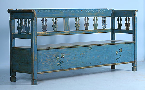 Original-Hand-Painted-Blue-Romanian-Bench-Circa-1880