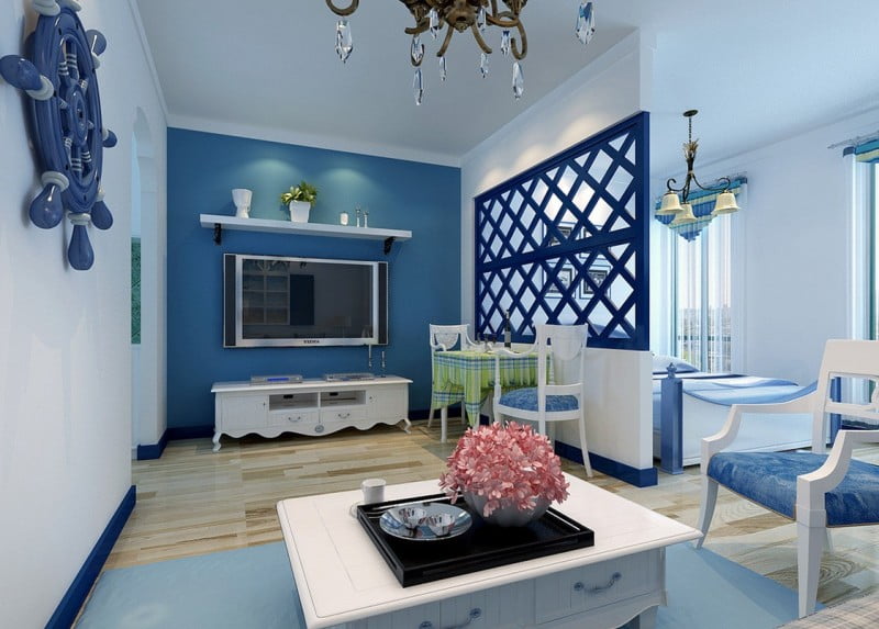 Blue-theme-mediterranean-living-room