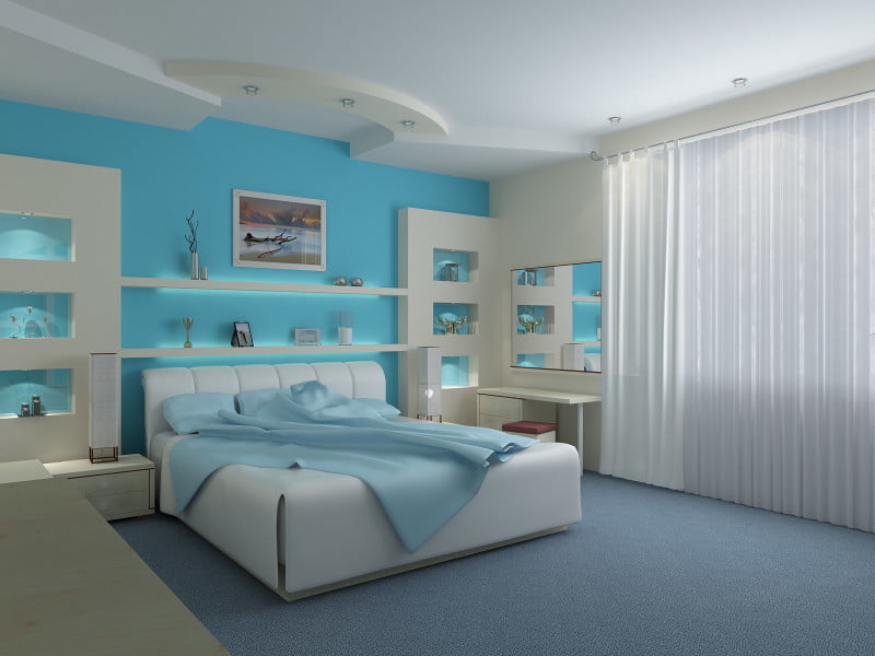 Bright Teal Blue Bedroom-Stylist
