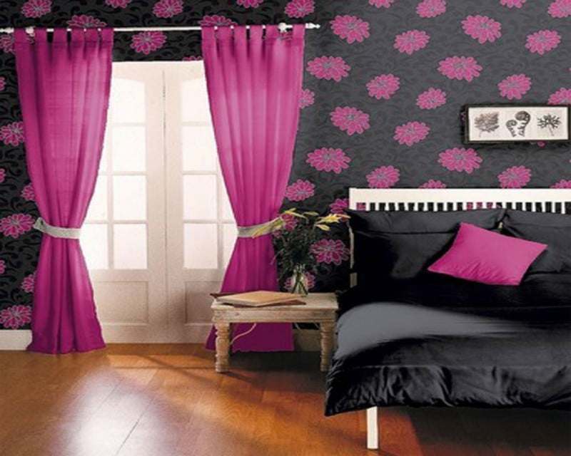retro-black-white-and-pink-bedroom