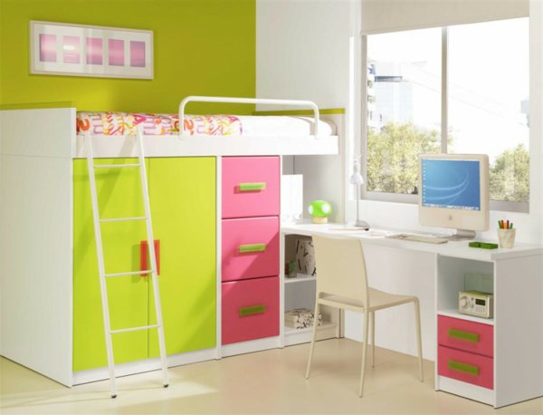 lit-mezzanine-avec-bureau-armoire-en-vert-et-rose