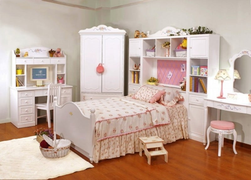 Pure-White-Color-Girls-Bedroom-Furniture-Kids-Desk-With-Computer-888x637