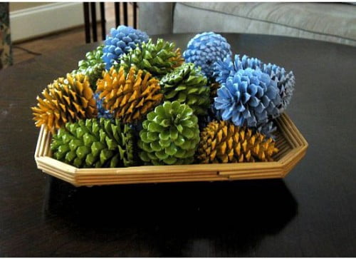 spray-painted-pinecones-on-a-tray-500x363