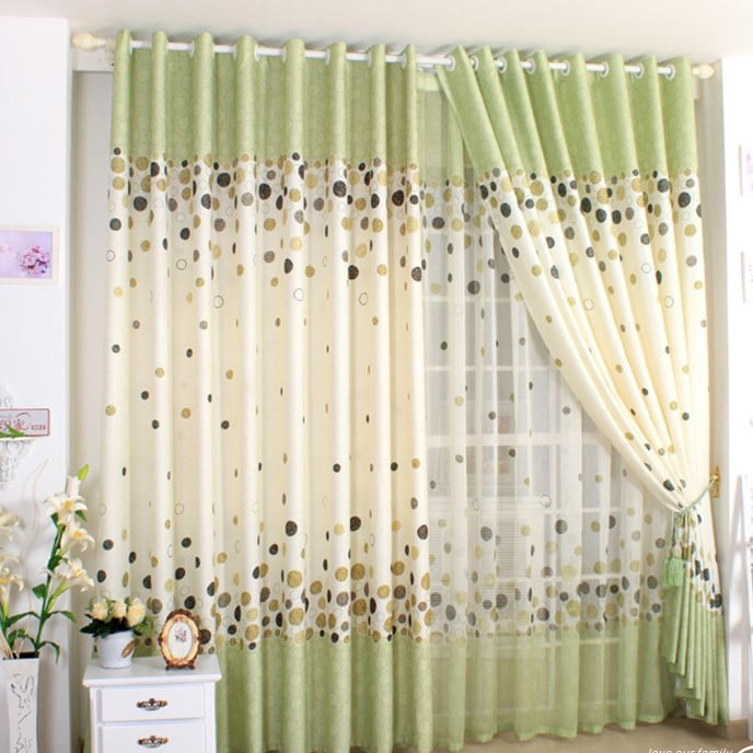 Cute-Dots-Print-Grass-Green-Country-Style-Curtains-Two-Panels-CT0010