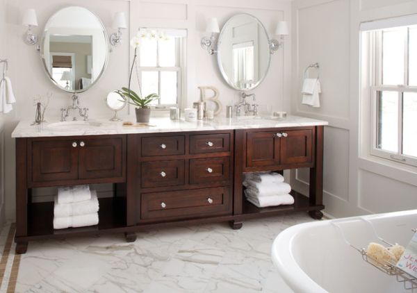 Exquisite-bathroom-vanity-in-dark-tones-complements-the-pristine-white-backdrop