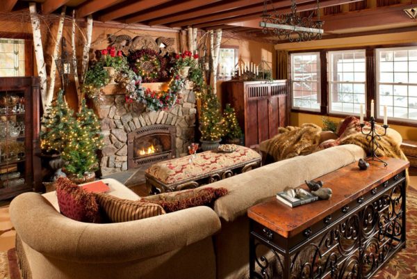 creative-cabin-christmas-decorations-using-small-indoor-pine-tree-across-rectangular-ottoman-coffee-table-beside-oak-side-cupboard-also-single-hung-vinyl-windows-decoration-600x401
